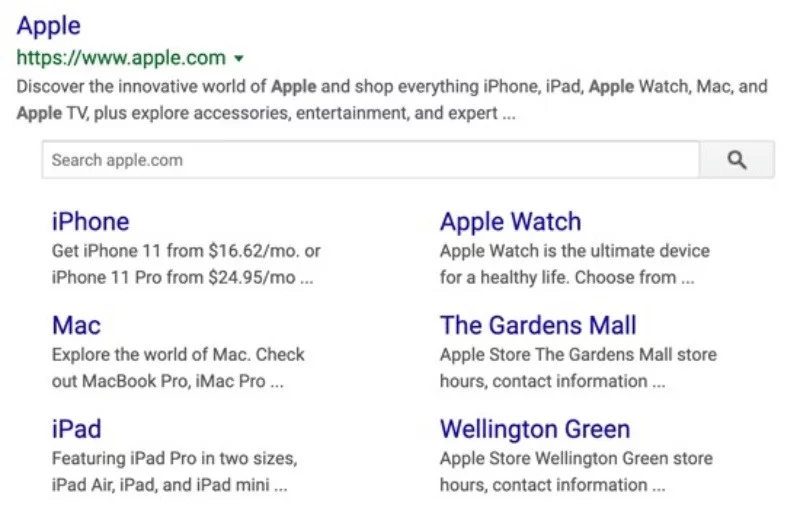 Thương hiệu quen thuộc vẫn có thể xuất hiện Sitelink