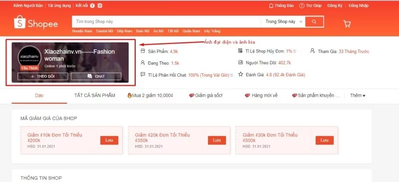 Ảnh đại diện + ảnh bìa cần phải có khi đăng hàng Shopee.