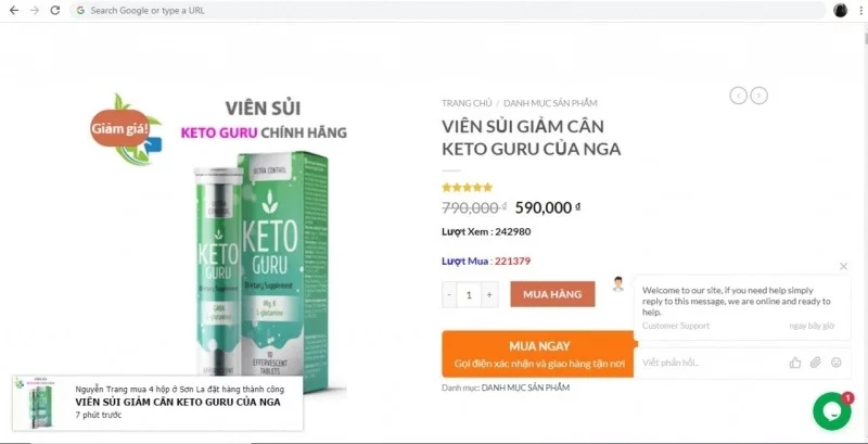 Hình ảnh website có chứa nội dung chốt đơn liên tục để thúc đẩy người truy cập mua hàng